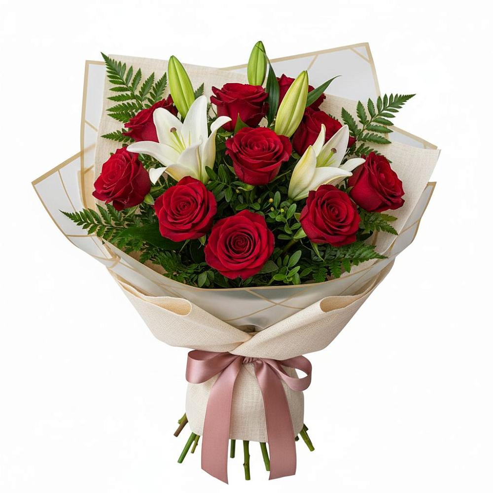 Букет цветов из: Лилии и Розы в Троицкий