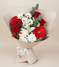 Букет цветов из:  Розы, Хризантемы, Герберы и Лилии в Троицкий