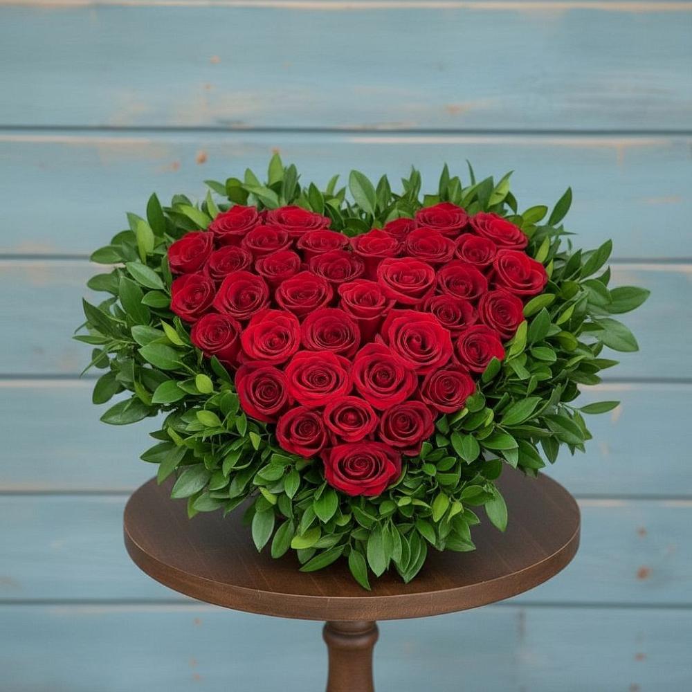 Цветочная композиция из Розы в виде сердца в Троицкий