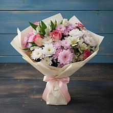 Букет цветов из:  Хризантемы, Альстромерии и Розы в Троицкий