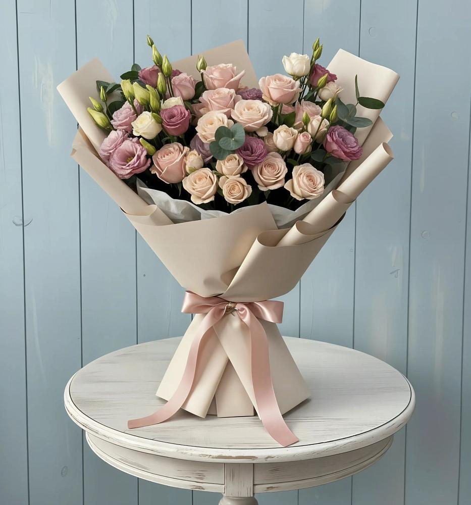 Букет цветов из: Розы и Лизиантусы в Троицкий