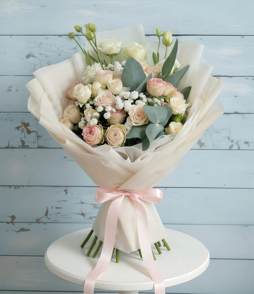 Букет цветов из: Розы и Лизиантусы в Троицкий