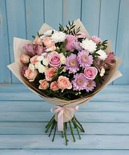 Букет цветов из:  Хризантемы, Розы и Альстромерии в Троицкий