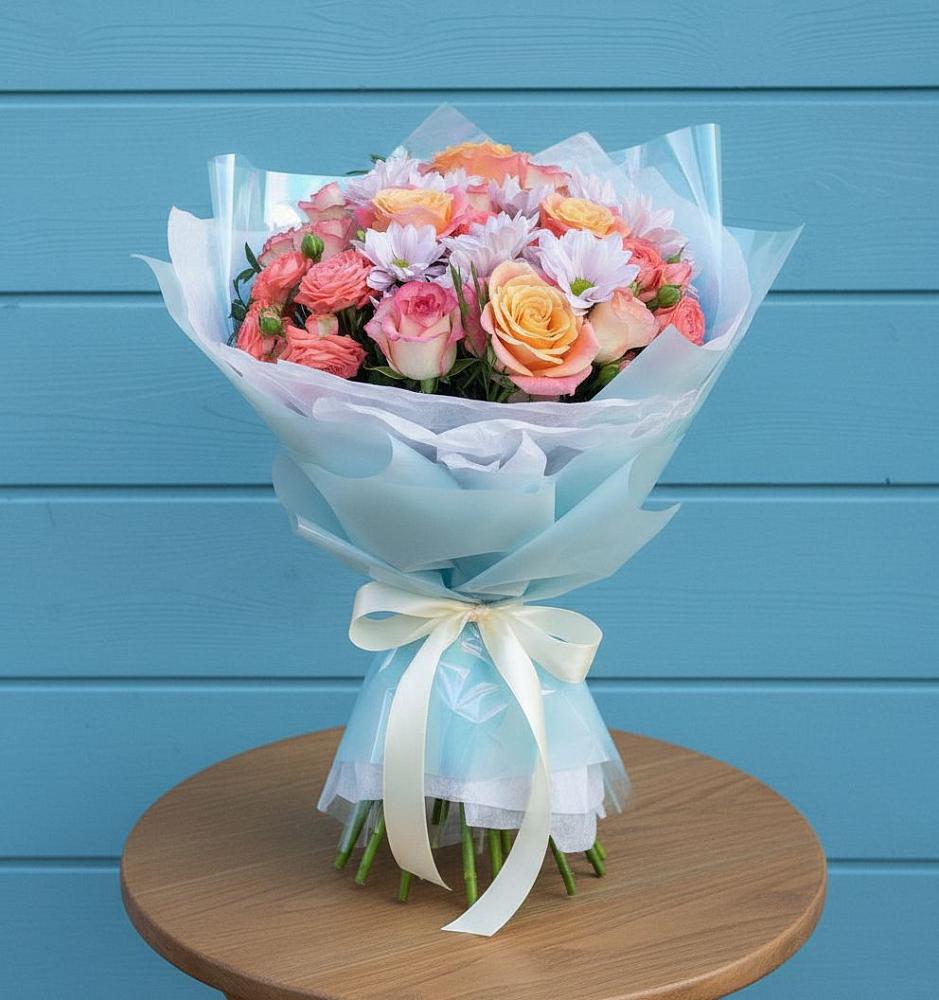 Букет цветов из: Хризантемы и Розы в Троицкий