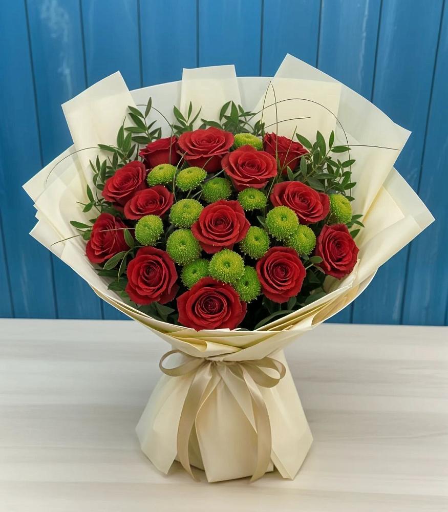 Букет цветов из: Розы и Хризантемы в Троицкий